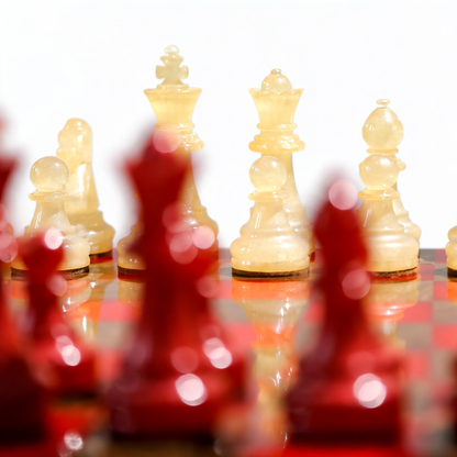 Crimson Glow Handmade Chess Set | Red & White Wood & Epoxy Resin Granadas.store