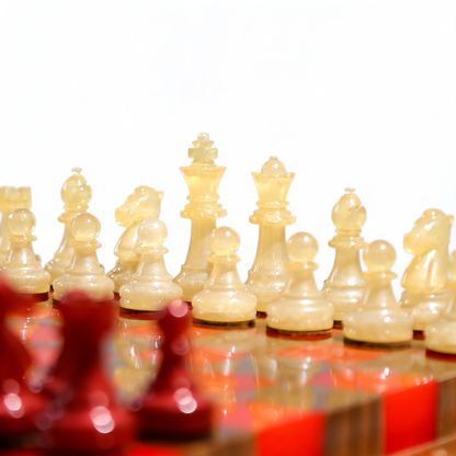 Crimson Glow Handmade Chess Set | Red & White Wood & Epoxy Resin Granadas.store