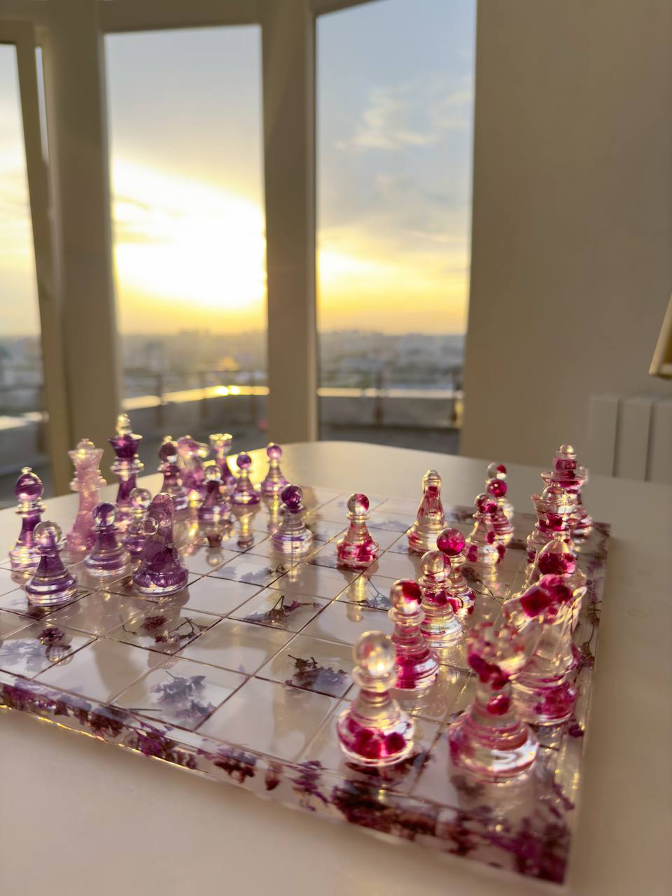 Epoxy chess with dried flowers Granadas.store