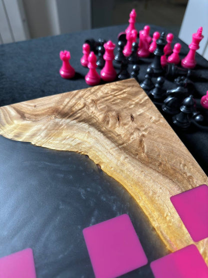 Backgammon in gray matte silk with fuchsia Granadas.store
