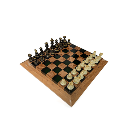 Emerald Elegance Handmade Chess Set | Green Wood & Epoxy Resin Granadas.store
