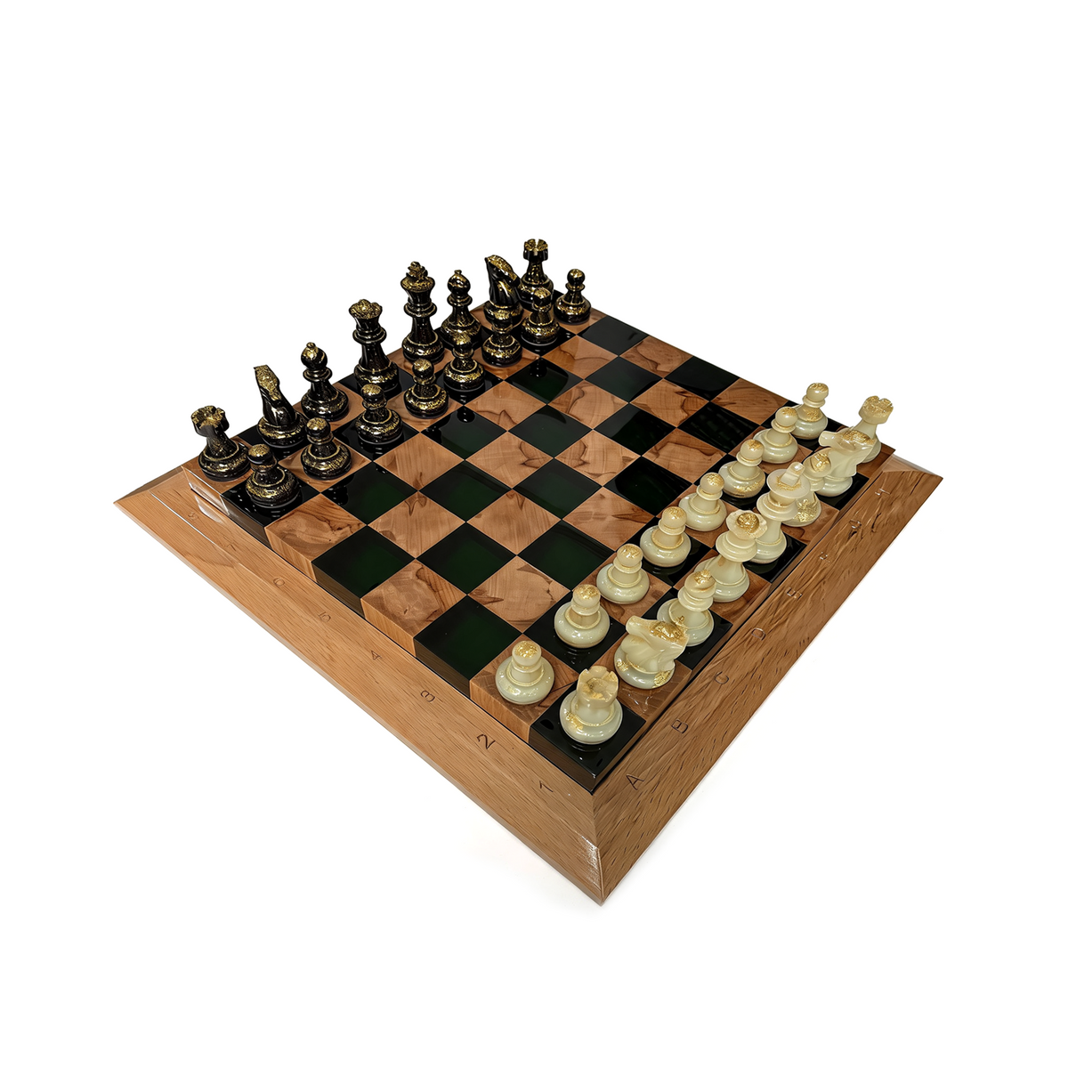 Emerald Elegance Handmade Chess Set | Green Wood & Epoxy Resin Granadas.store