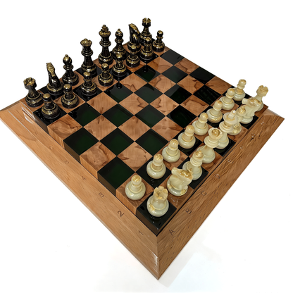 Emerald Elegance Handmade Chess Set | Green Wood & Epoxy Resin Granadas.store