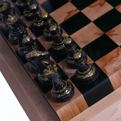 Emerald Elegance Handmade Chess Set | Green Wood & Epoxy Resin Granadas.store