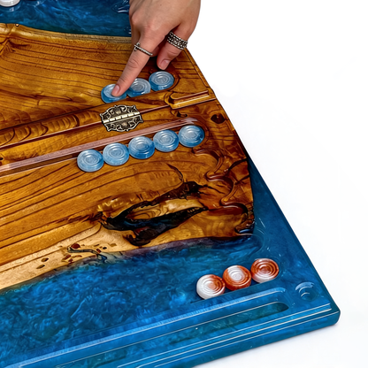 Azure Tide Handmade Backgammon Set | Turquoise Wood & Epoxy Resin Granadas.store