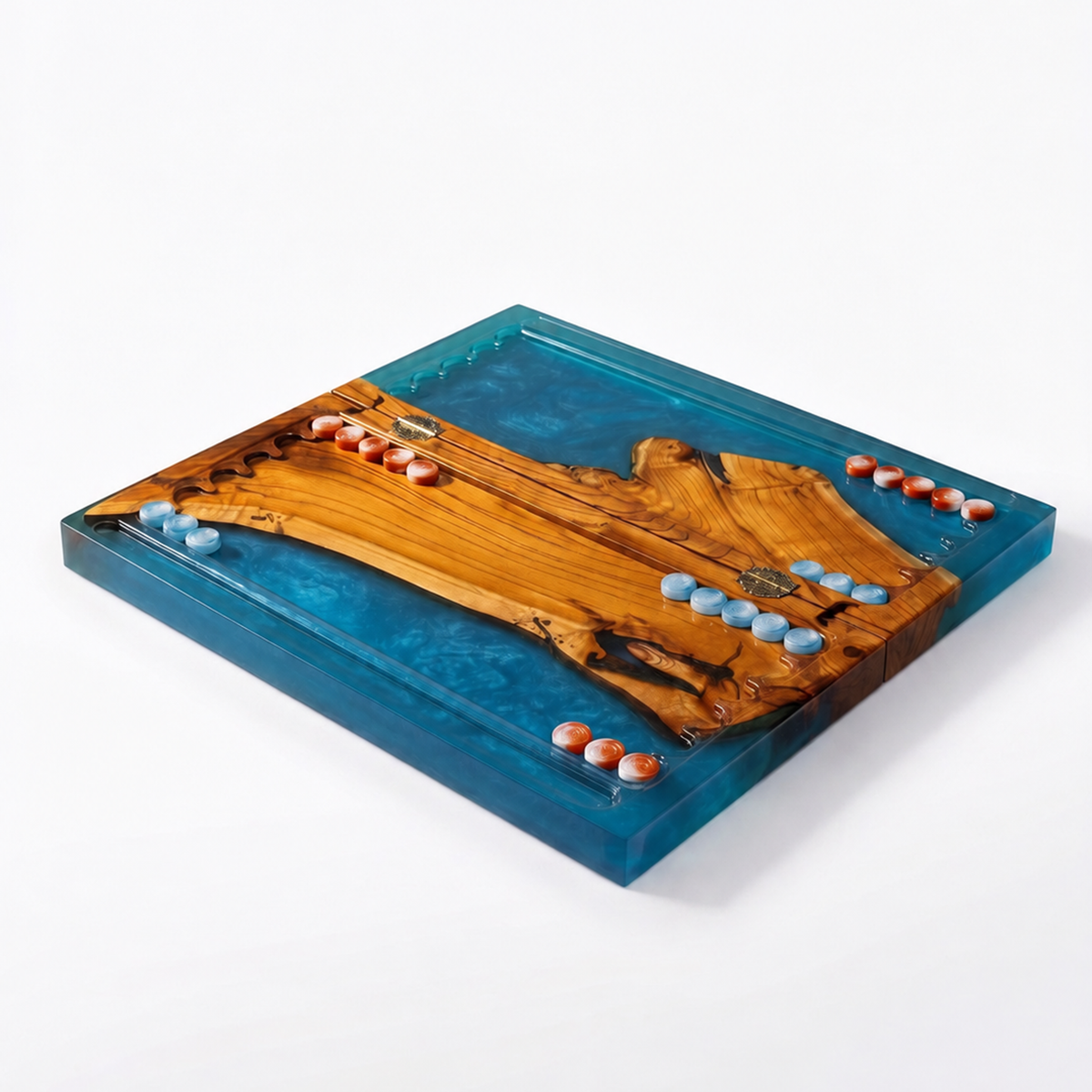 Azure Tide Handmade Backgammon Set | Turquoise Wood & Epoxy Resin Granadas.store