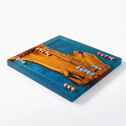 Azure Tide Handmade Backgammon Set | Turquoise Wood & Epoxy Resin Granadas.store