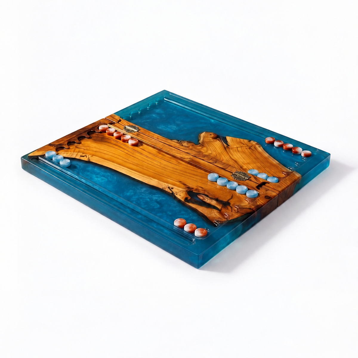 Azure Tide Handmade Backgammon Set | Turquoise Wood & Epoxy Resin Granadas.store