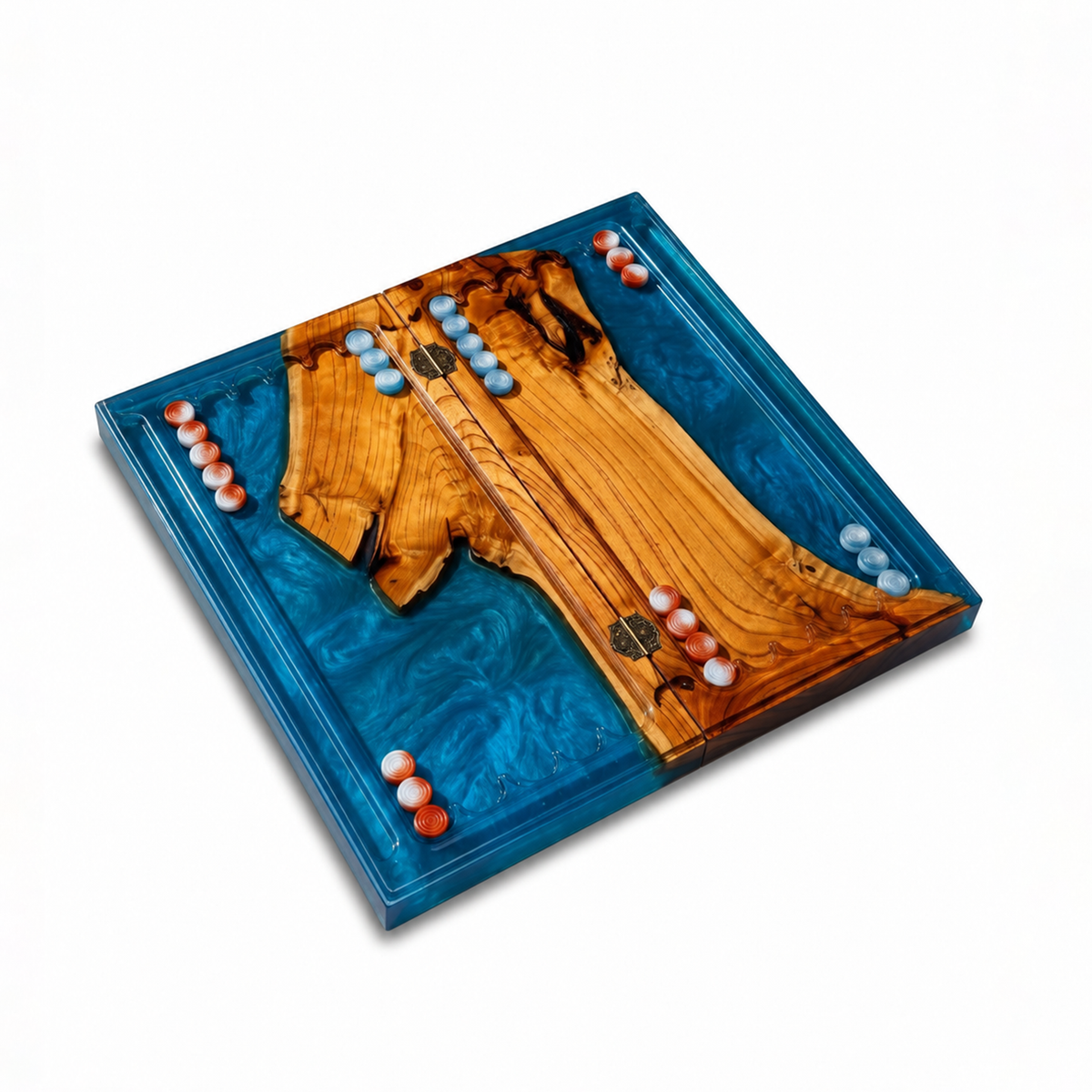 Azure Tide Handmade Backgammon Set | Turquoise Wood & Epoxy Resin Granadas.store