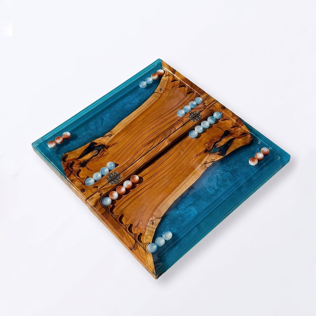Azure Tide Handmade Backgammon Set | Turquoise Wood & Epoxy Resin Granadas.store